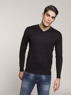 Maglia scollo a V lavorazione liscia|Colore:Nero