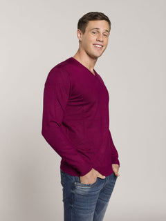 Maglia scollo a V lavorazione liscia|Colore:Bordeaux