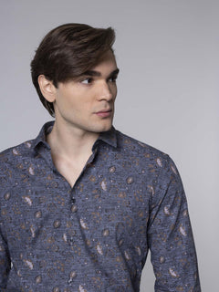 Camicia fantasia floreale|Colore:Blu marrone