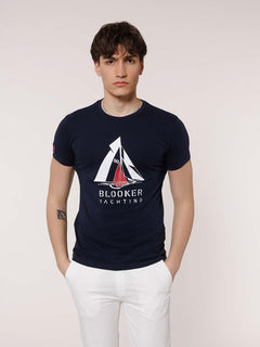 T-shirt stampa veliero|Colore:Blu