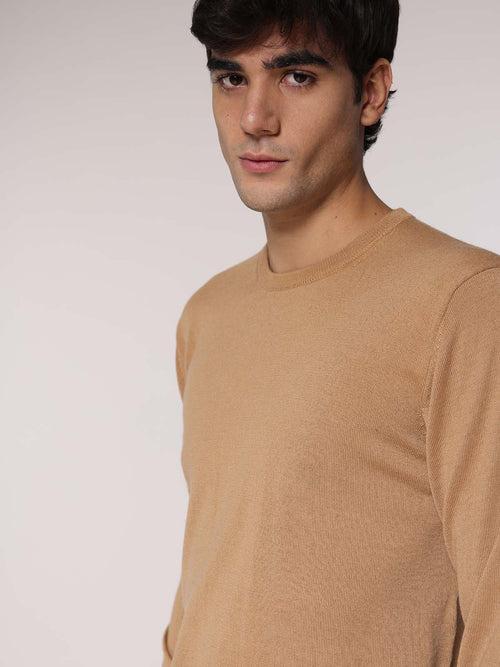 Maglia girocollo lana merinos|Colore:Beige