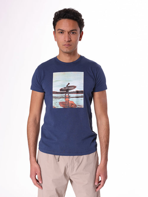 T-Shirt stampa surfer|Colore:Blu