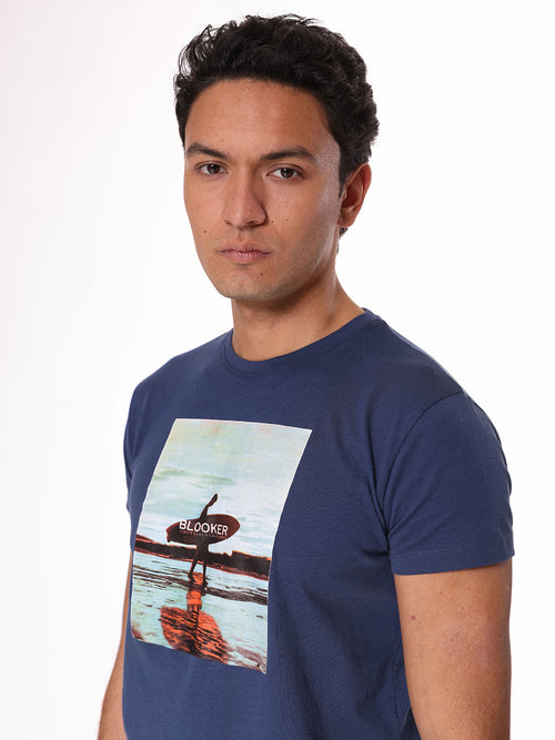 T-Shirt stampa surfer|Colore:Blu