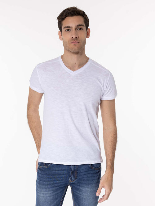 T-Shirt scollo a V|Colore:Bianco