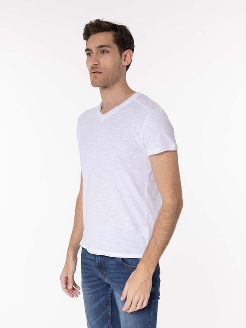 T-Shirt scollo a V|Colore:Bianco