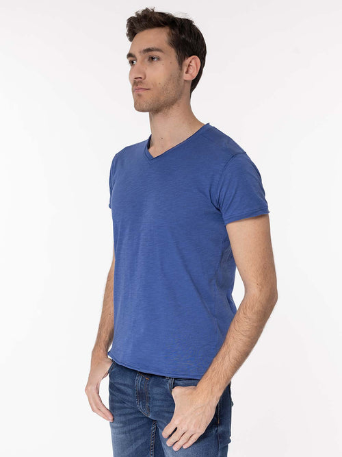 T-Shirt scollo a V|Colore:Blu