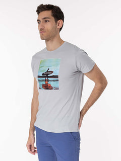 T-Shirt stampa surfer|Colore:Perla