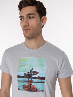 T-Shirt stampa surfer|Colore:Perla