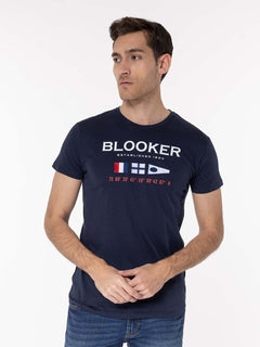 T-Shirt stampa e ricamo flag|Colore:Blu