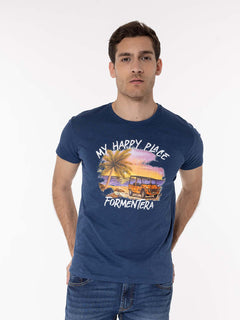 T-Shirt stampa Formentera|Colore:Blu