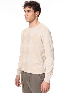 Maglia girocollo lavorazione intarsio|Colore:Beige melange